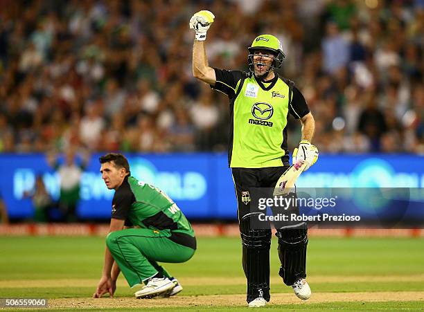 Ben Rohrer Ben Rohrer of the Thunder celebrates after a win during the Big Bash ...