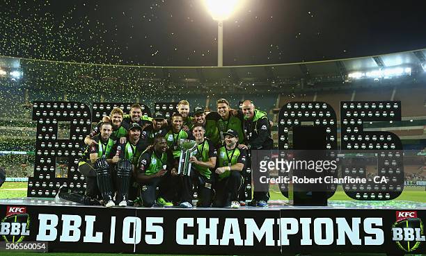 The Sydney Thunder celebrate after winning the Big Bash League final match between Melbourne Stars and the Sydney Thunder at Melbourne Cricket Ground...