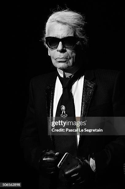 Designer Karl Lagerfeld attends the Dior Homme Menswear Fall/Winter 2016-2017 show as part of Paris Fashion Week on January 23, 2016 in Paris, France.