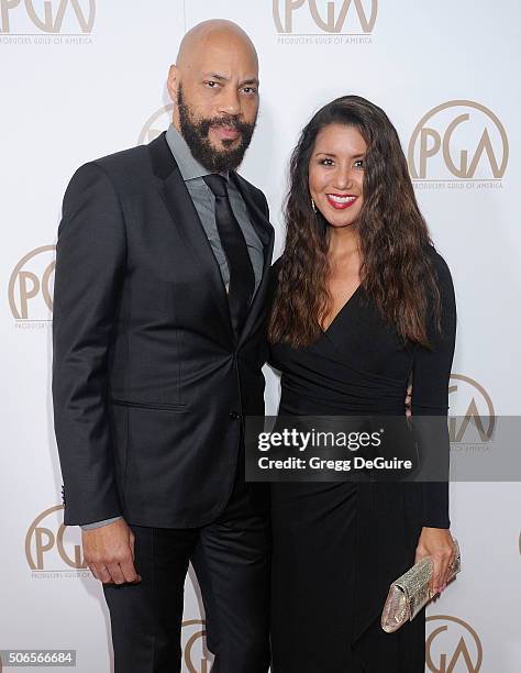 Screenwriter John Ridley and Gayle Ridley arrive at the 27th Annual Producers Guild Awards at the Hyatt Regency Century Plaza on January 23, 2016 in...