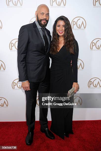 Screenwriter John Ridley and Gayle Ridley arrive at the 27th Annual Producers Guild Awards at the Hyatt Regency Century Plaza on January 23, 2016 in...