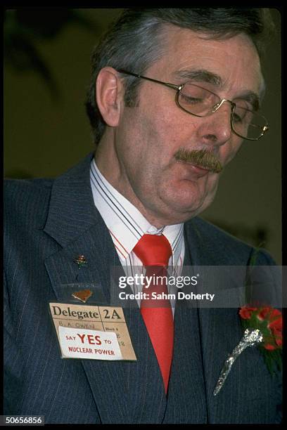 Pro-nuclear power delegate at British Labor Party conference.