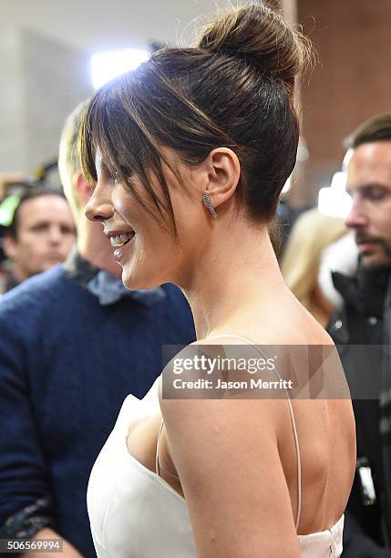 Actress Kate Beckinsale, fashion detail, attends the 'Love & Friendship' Premiere during the 2016 Sundance Film Festival at Eccles Center Theatre on...