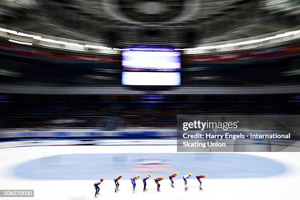 General view of the Ladies' 3000m Superfinal on day three of the ISU European Short Track Speed Skating Championships at the Iceberg Skating Palace...