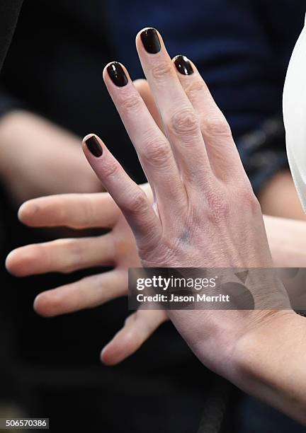 Actress Kate Beckinsale, fashion detail, attends the 'Love & Friendship' Premiere during the 2016 Sundance Film Festival at Eccles Center Theatre on...