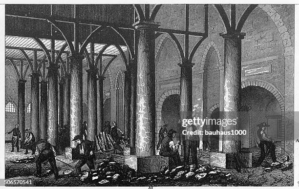 foundry engraving - mining machinery stock illustrations
