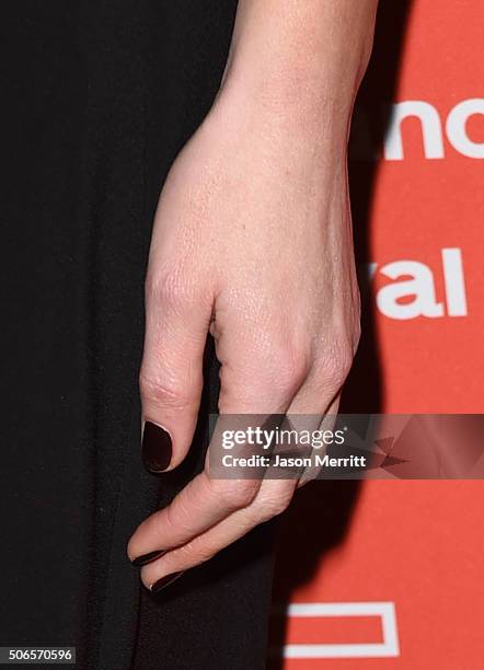 Actress Kate Beckinsale, fashion detail, attends the 'Love & Friendship' Premiere during the 2016 Sundance Film Festival at Eccles Center Theatre on...