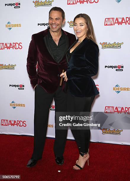 Adult actor/director Steven St. Croix and adult film actress Dani Daniels attend the 2016 Adult Video News Awards at the Hard Rock Hotel & Casino on...