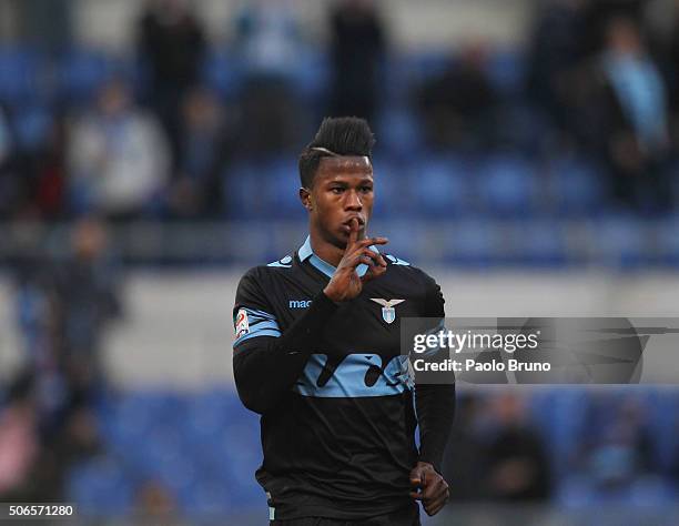 Diao Keita Balde of SS Lazio celebrates after scoring the team's fourth goal during the Serie A match between SS Lazio and AC Chievo Verona at Stadio...