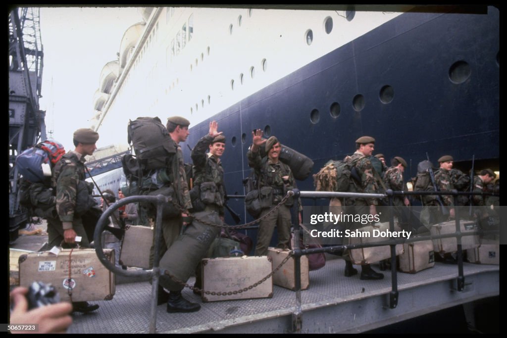 Soldiers boarding QE2 bound for Falkland