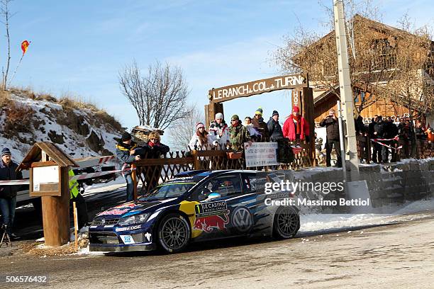 Sebastien Ogier of France and Julien Ingrassia of France compete in their Volkswagen Motorsport Volkswagen Polo R WRC during Day Four of the WRC...