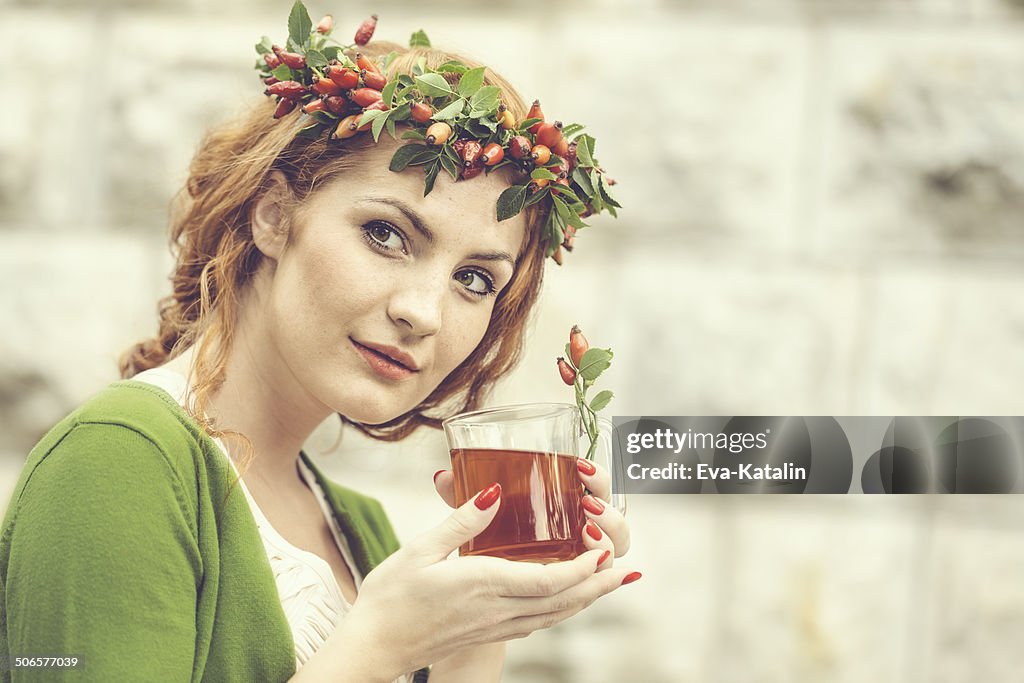 Drinking rosehip juice