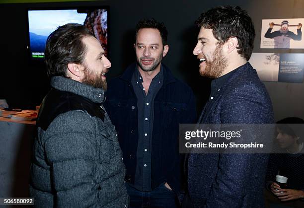 Actors Charlie Day, Nick Kroll and Adam Pally attend the Eddie Bauer Adventure House during the 2016 Sundance Film Festival at Village at The Lift on...