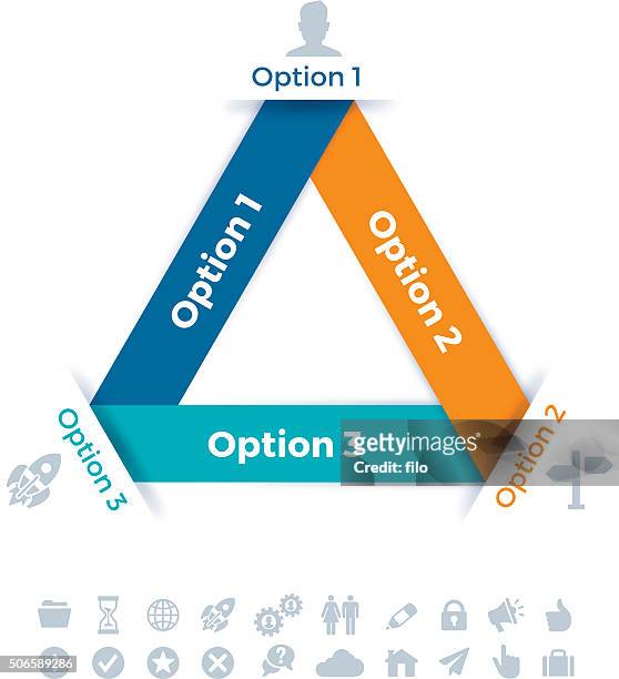 triangle three object infographic element - three piece stock illustrations