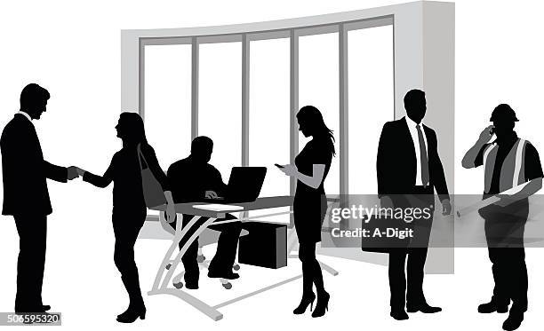 ilustrações de stock, clip art, desenhos animados e ícones de actividade de escritório - business woman desk stand