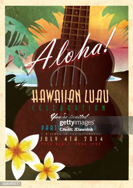 aloha hawaiian luau invitation design template with abstract ukulele - luau stock illustrations