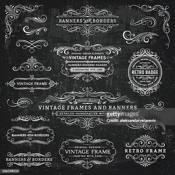 chalkboard vintage frames, banners and badges - old fashioned stock illustrations