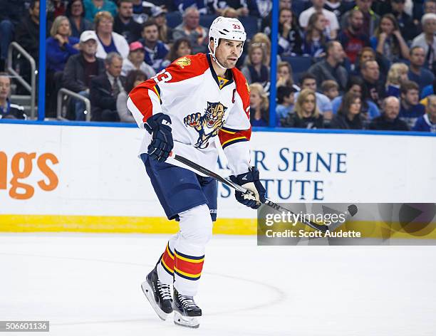 Willie Mitchell of the Florida Panthers skates against the Tampa Bay Lightning at the Amalie Arena on January 17, 2016 in Tampa, Florida.