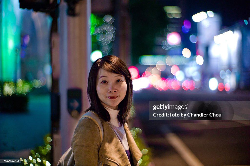 Woman in night street