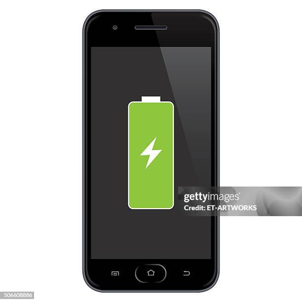 illustrazioni stock, clip art, cartoni animati e icone di tendenza di smartphone la batteria. - pila di mobili