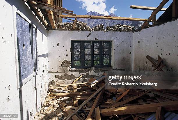 Ruins of school destroyed by Pakistani shelling in disputed Kashmir cross-border tension.