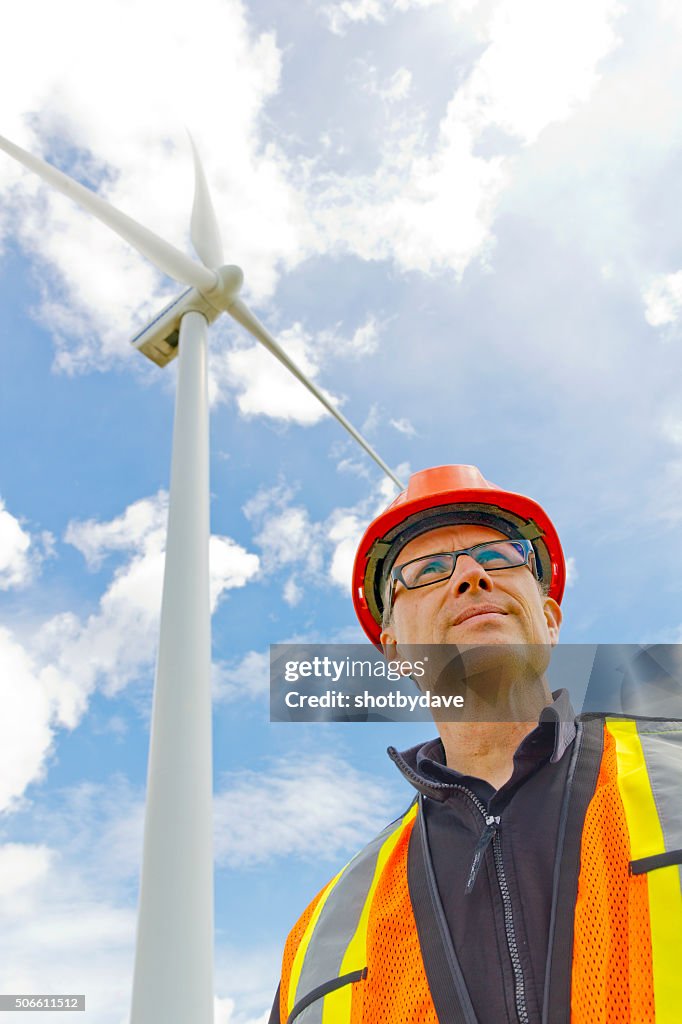 Clean Energy Worker and Wind Mill