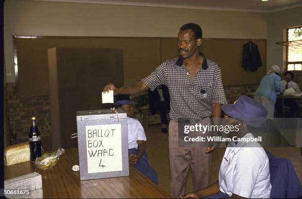 People casting their votes in black township during 1st nationwide multi-racial municipal elections.