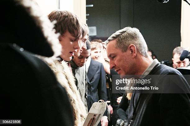 The designer in the Backstage prior the Dries Van Noten Menswear Fall/Winter 2016-2017 show as part of Paris Fashion Week on January 21, 2016 in...