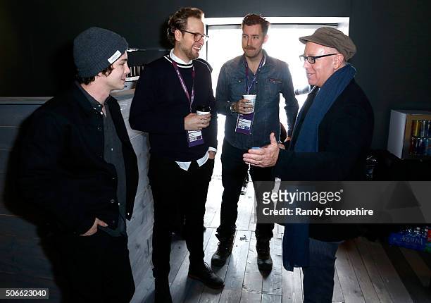 Actor Logan Lerman and writer/director James Schamus attend the Eddie Bauer Adventure House during the 2016 Sundance Film Festival at Village at The...
