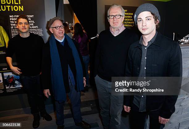 Actor Philip Ettinger, writer/director James Schamus and actors Tracy Letts and Logan Lerman attend the Eddie Bauer Adventure House during the 2016...