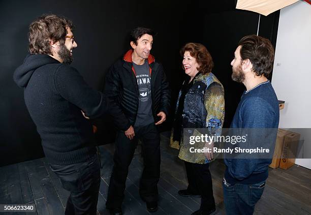 Actors Josh Groban, Sharlto Copley, Margo Martindale and Charlie Day behind the scenes in the WireImage Portrait Studio at the Eddie Bauer Adventure...