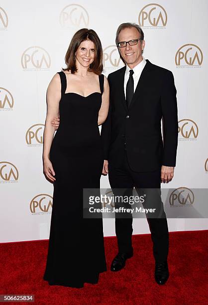 Producer Amy Ziering and director Kirby Dick arrive at the 27th Annual Producers Guild Awards at the Hyatt Regency Century Plaza on January 23, 2016...