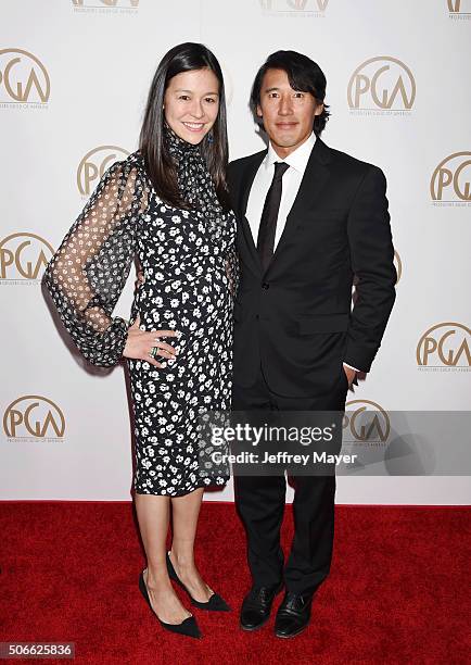 Director Elizabeth Chai Vasarhelyi and producer Jimmy Chin arrive at the 27th Annual Producers Guild Awards at the Hyatt Regency Century Plaza on...