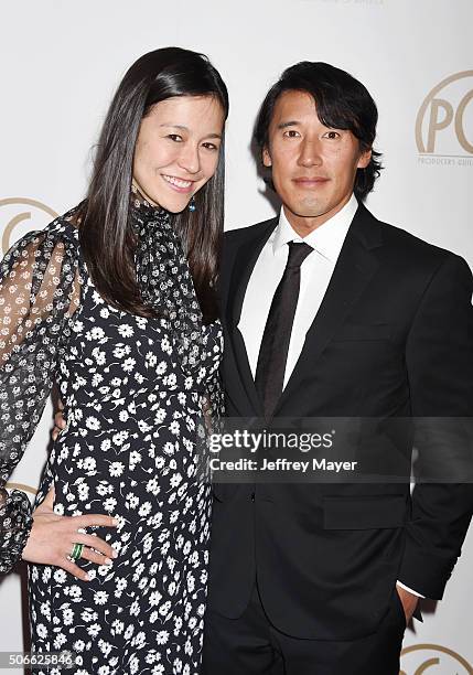 Director Elizabeth Chai Vasarhelyi and producer Jimmy Chin arrive at the 27th Annual Producers Guild Awards at the Hyatt Regency Century Plaza on...