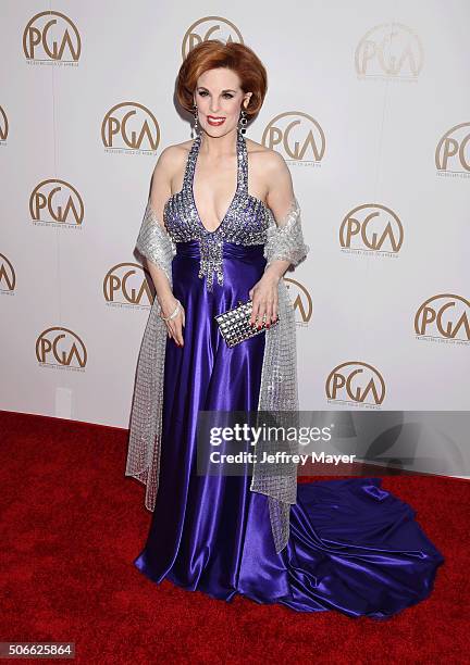 Actress Kat Kramer arrives at the 27th Annual Producers Guild Awards at the Hyatt Regency Century Plaza on January 23, 2016 in Century City,...