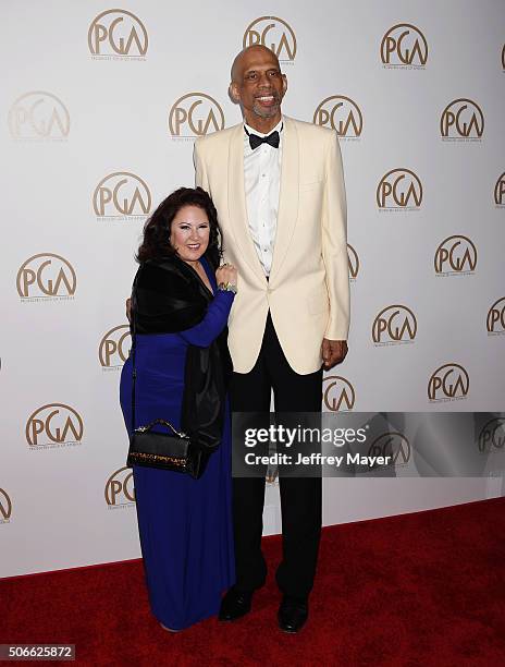 Former NBA Player Former NBA Player Kareem Abdul-Jabbar and producer Deborah Morales arrive at the 27th Annual Producers Guild Awards at the Hyatt...