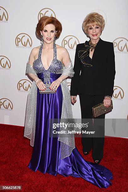 Actresses Kat Kramer and Karen Sharpe arrive at the 27th Annual Producers Guild Awards at the Hyatt Regency Century Plaza on January 23, 2016 in...