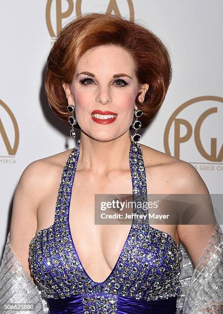 Actress Kat Kramer arrives at the 27th Annual Producers Guild Awards at the Hyatt Regency Century Plaza on January 23, 2016 in Century City,...