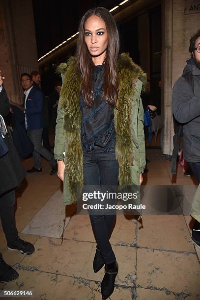 Joan Smalls attends at the Versace fashion show as part of Paris Fashion Week Haute Couture Spring/Summer 2016 on January 24, 2016 in Paris, France.