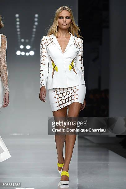Natasha Poly walks the runway during the Versace Haute Couture Spring Summer 2016 show as part of Paris Fashion Week on January 24, 2016 in Paris,...