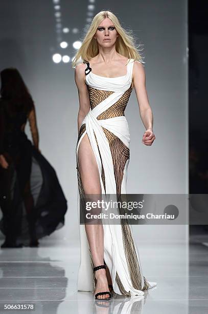 Model walks the runway during the Versace Haute Couture Spring Summer 2016 show as part of Paris Fashion Week on January 24, 2016 in Paris, France.