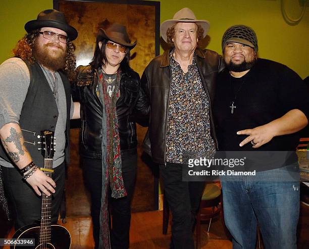 Recording Artists Bart Walker, Mike Farris, Jimmy Hall and Jordan Hymon backstage after Duane Allman Tribute at City Winery Nashville on January 23,...