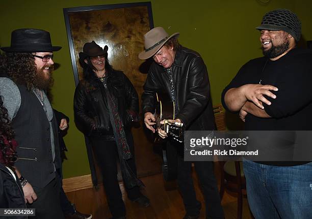 Recording Artists Bart Walker, Mike Farris, Jimmy Hall and Jordan Hymon backstage after Duane Allman Tribute at City Winery Nashville on January 23,...