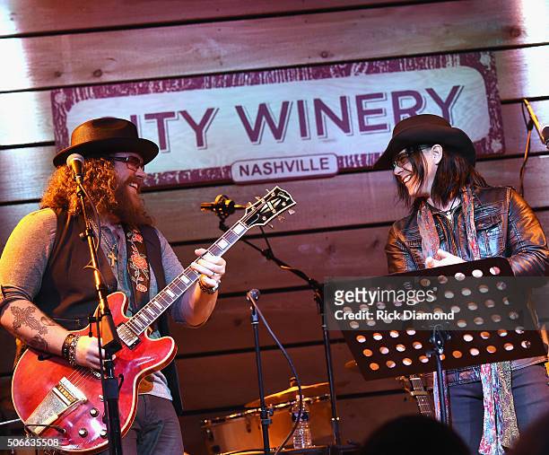 Bart Walker and Mike Farris perform during Duane Allman Tribute at City Winery Nashville on January 23, 2016 in Nashville, United States.