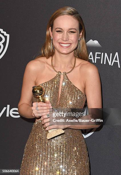 Actress Brie Larson arrives at the 2016 InStyle And Warner Bros. 73rd Annual Golden Globe Awards Post-Party at The Beverly Hilton Hotel on January...