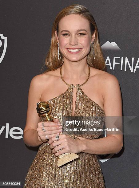 Actress Brie Larson arrives at the 2016 InStyle And Warner Bros. 73rd Annual Golden Globe Awards Post-Party at The Beverly Hilton Hotel on January...