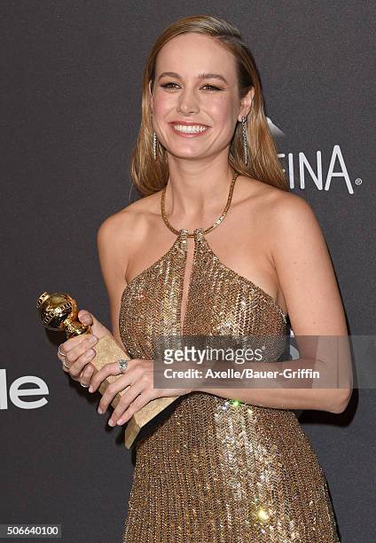 Actress Brie Larson arrives at the 2016 InStyle And Warner Bros. 73rd Annual Golden Globe Awards Post-Party at The Beverly Hilton Hotel on January...