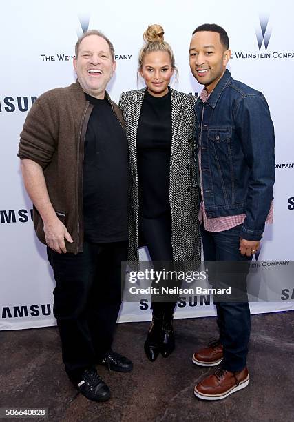 Producer Harvey Weinstein, model Chrissy Teigen, and musician John Legend attend Samsung Studio and Harvey Weinstein Host Annual Weinstein Sundance...