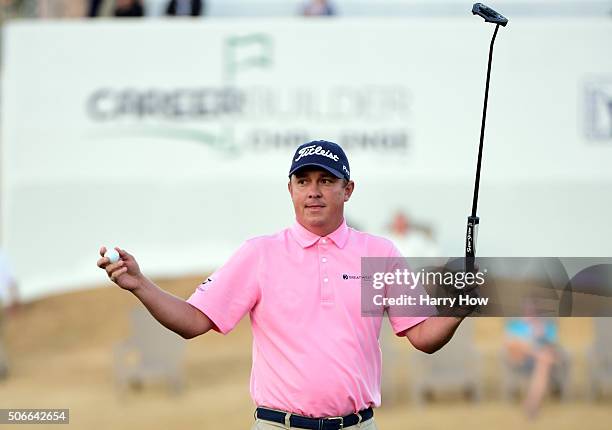 Jason Dufner celebrates after winning the CareerBuilder Challenge In Partnership With The Clinton Foundation on the second playoff hole on the 18th...