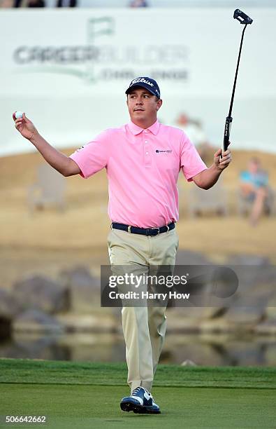 Jason Dufner celebrates after winning the CareerBuilder Challenge In Partnership With The Clinton Foundation on the second playoff hole on the 18th...